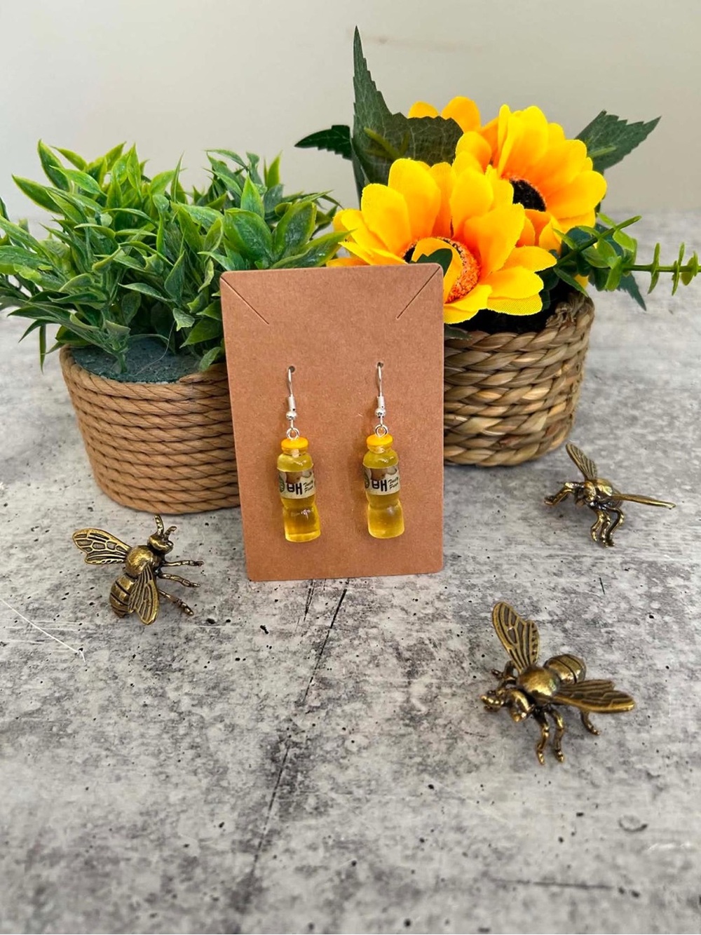 Yellow Honey Bottle Dangle Earrings - Women's Jewelry